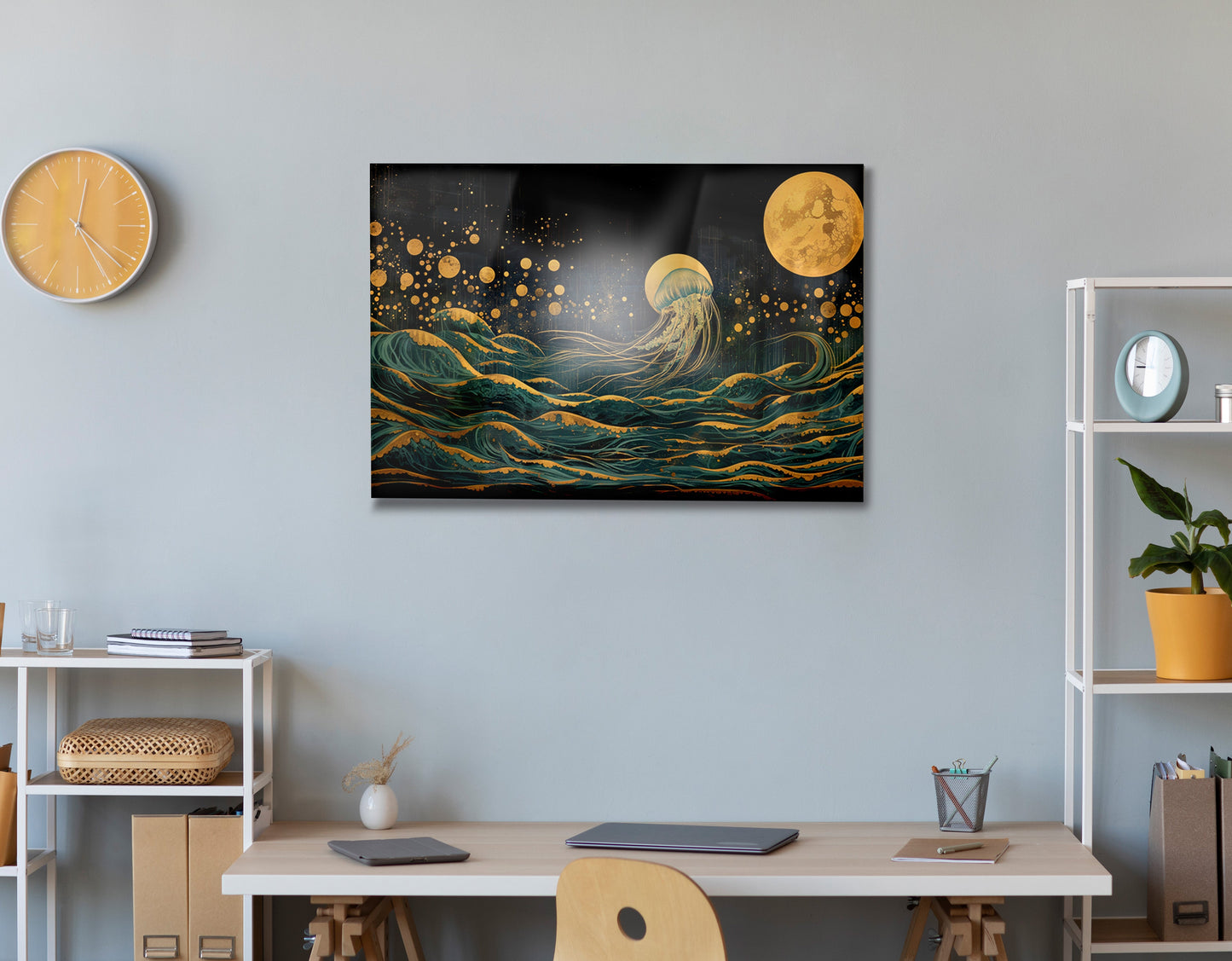 Moonlit Jellyfish Ocean Black Caribbean wall art view 24