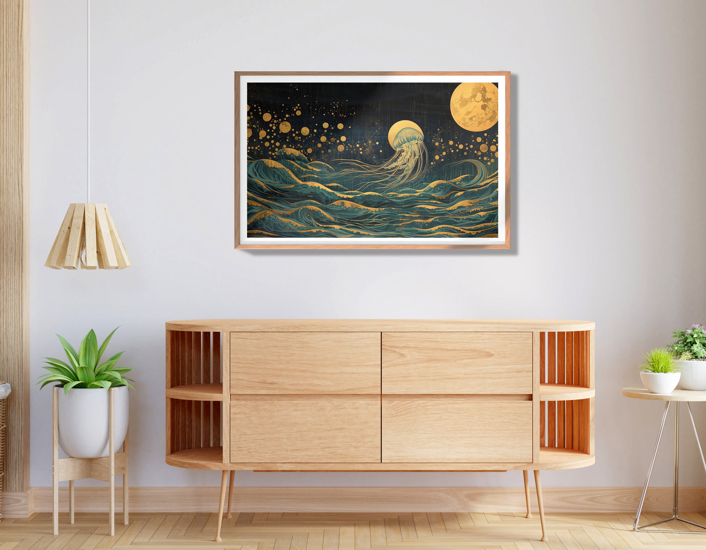Moonlit Jellyfish Ocean Black Caribbean wall art view 80