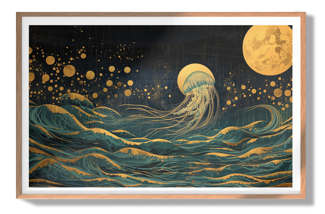 Moonlit Jellyfish Ocean Black Caribbean wall art view 79