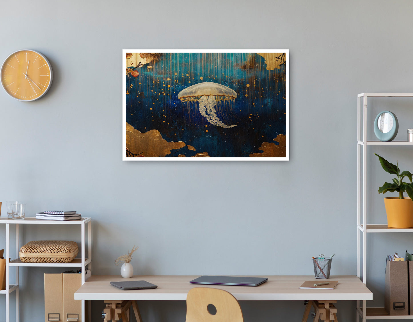 Jellyfish Ocean Fantasy Black Caribbean wall art print view
