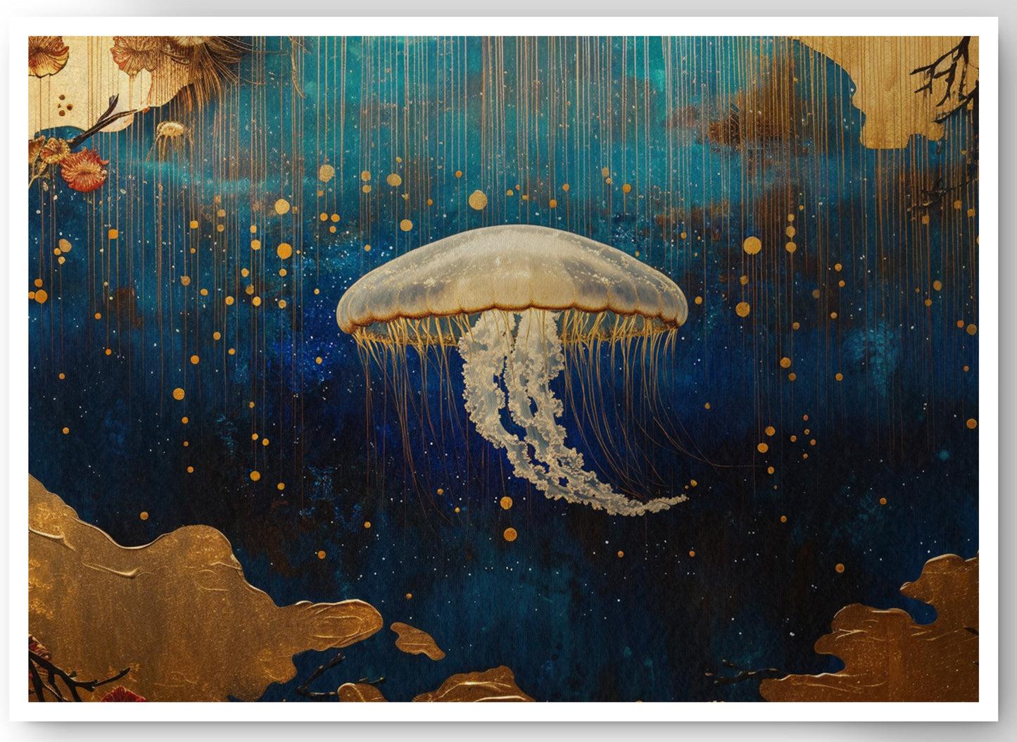 Jellyfish Ocean Fantasy Black Caribbean wall art canvas print by MoomZee Artwork