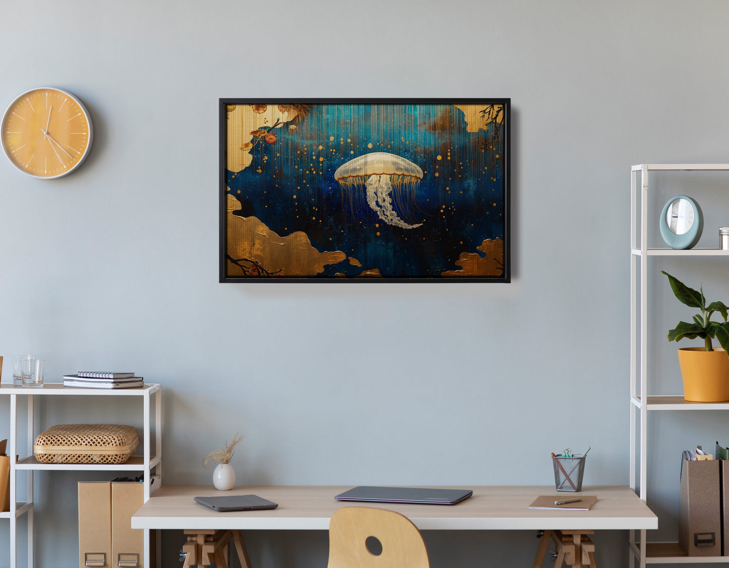 Jellyfish Ocean Fantasy Black Caribbean wall art view 30