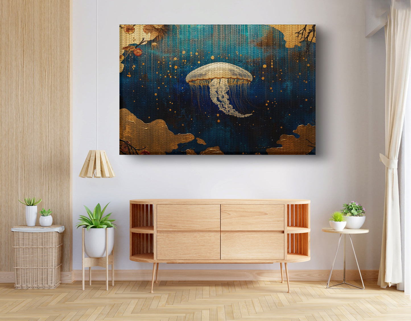 Jellyfish Ocean Fantasy Black Caribbean wall art view 14