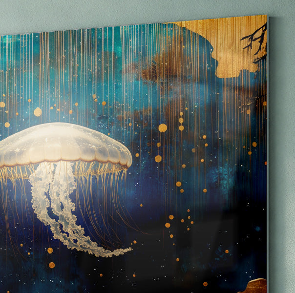 Jellyfish Ocean Fantasy Black Caribbean wall art view 22