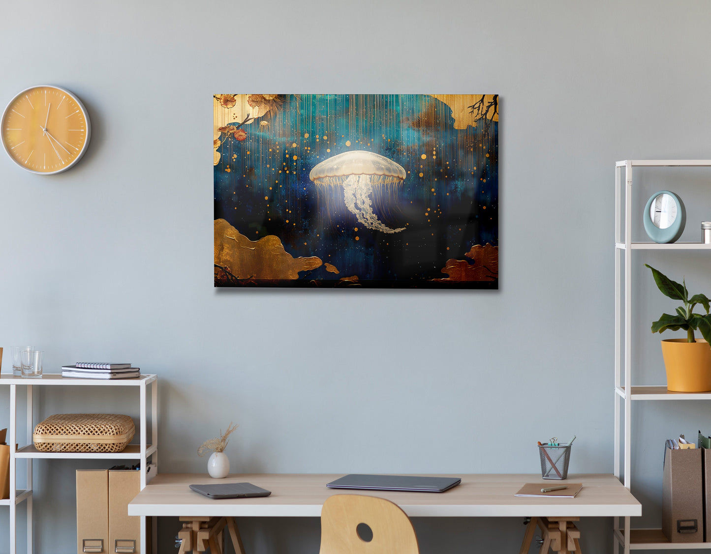 Jellyfish Ocean Fantasy Black Caribbean wall art view 24