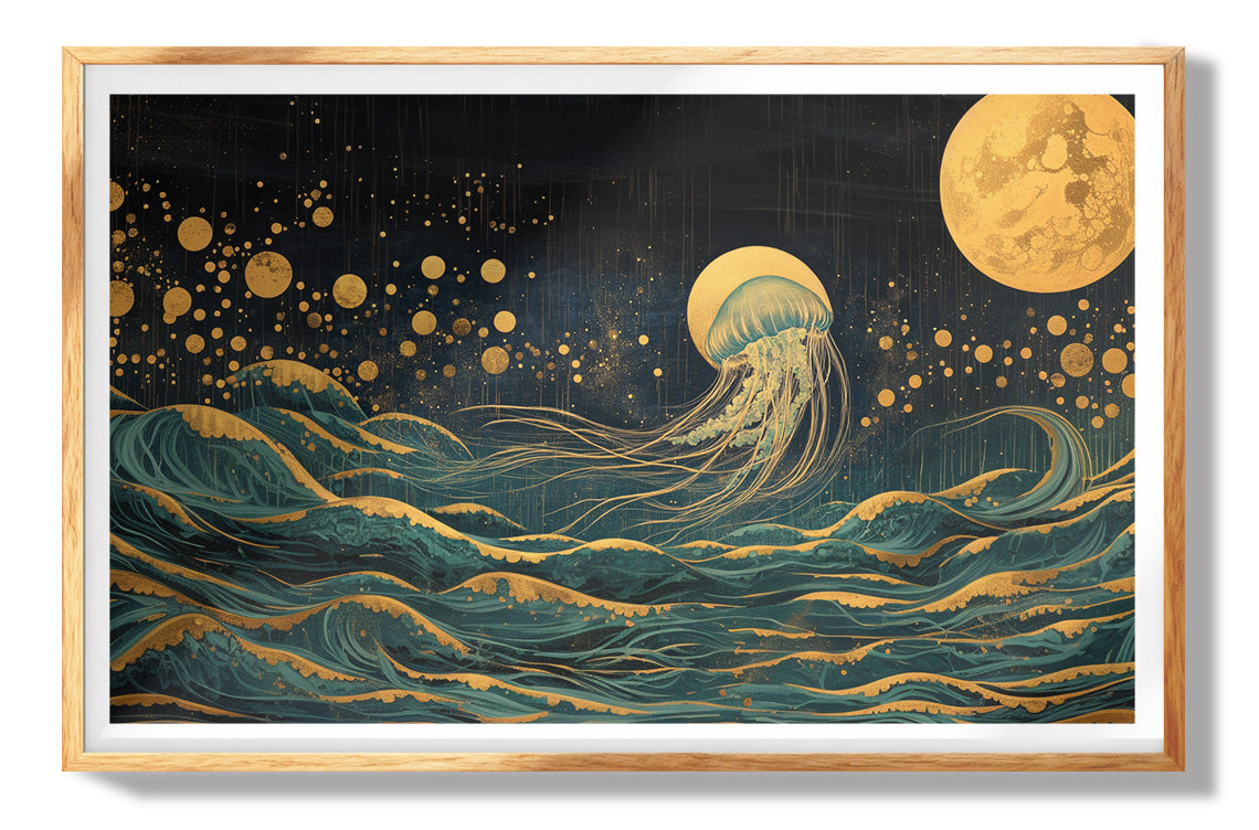 Moonlit Jellyfish Ocean Black Caribbean wall art view 73