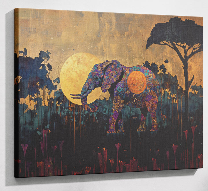Elephant Moon Safari African American canvas print canvas print with visible wall art format