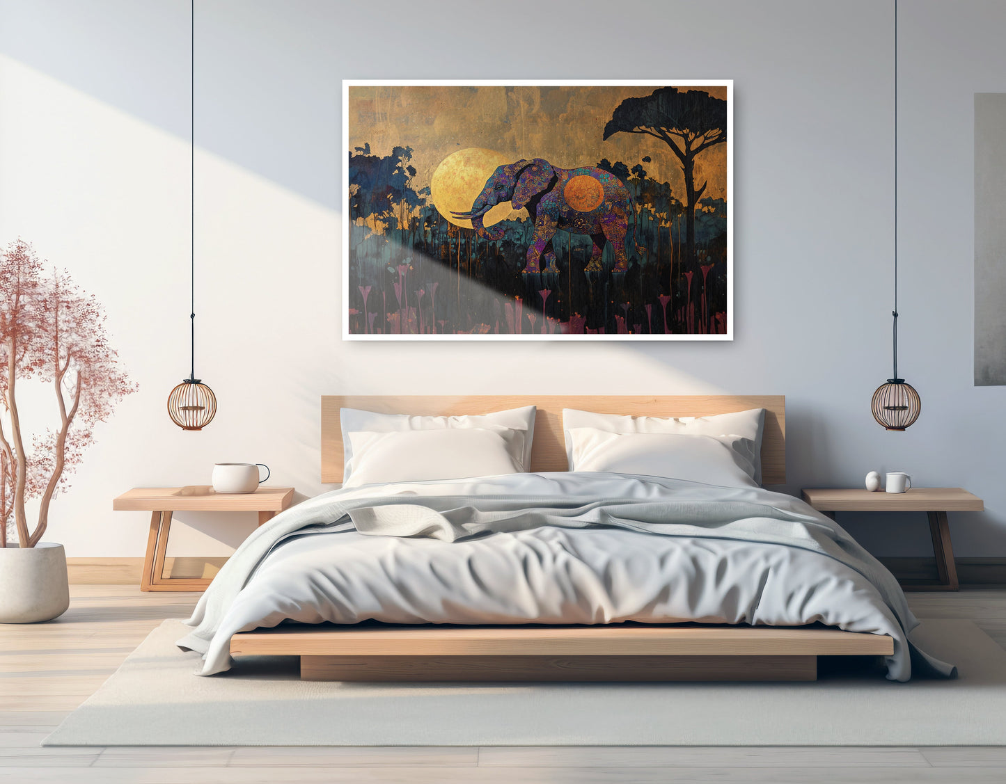 Elephant Moon Safari African American canvas print artwork view