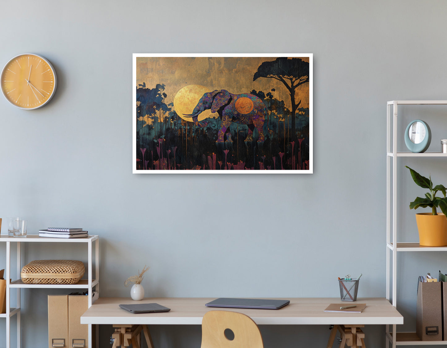 Elephant Moon Safari African American canvas print print view