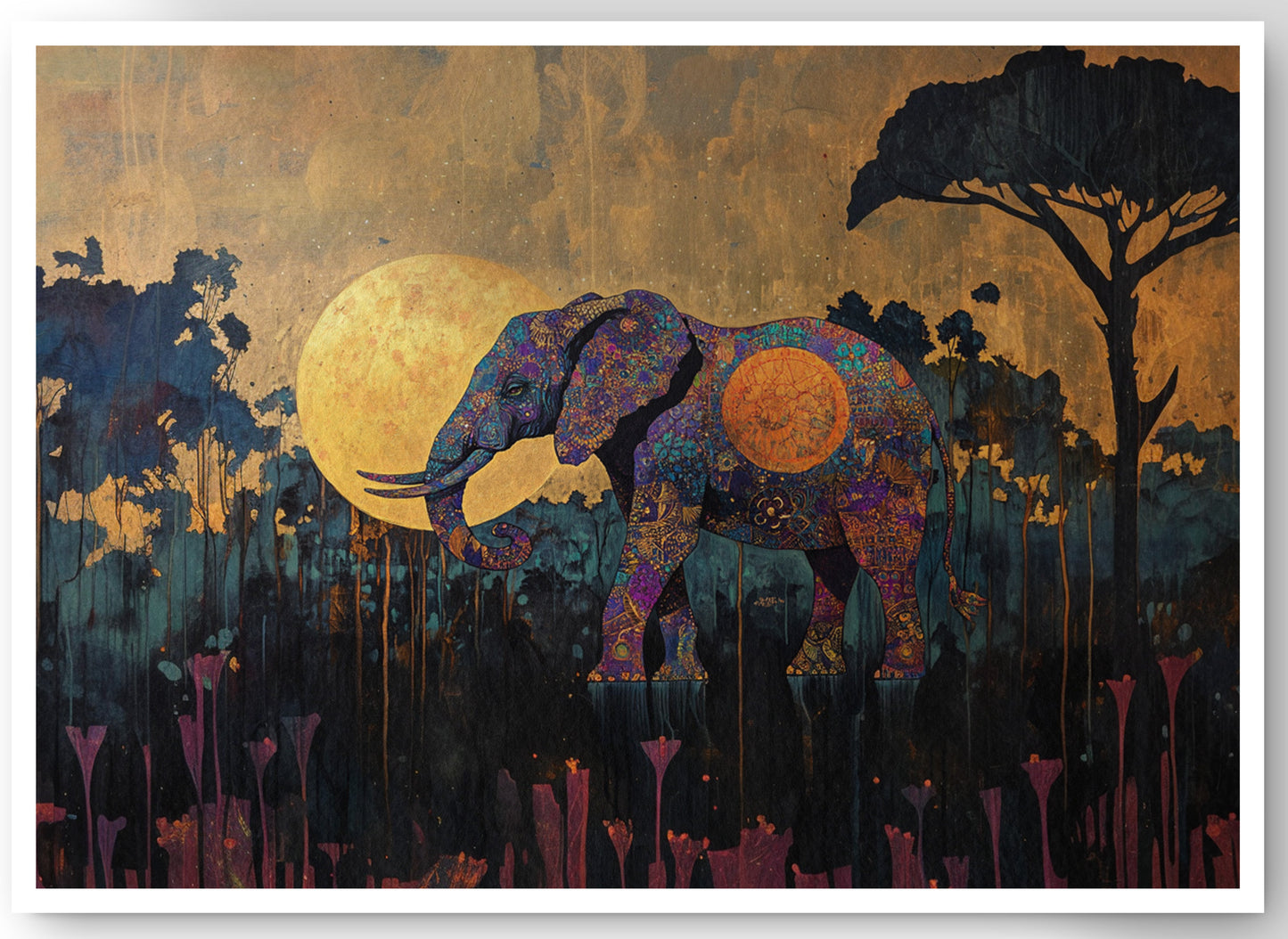 Elephant Moon Safari African American canvas print by MoomZee Artwork