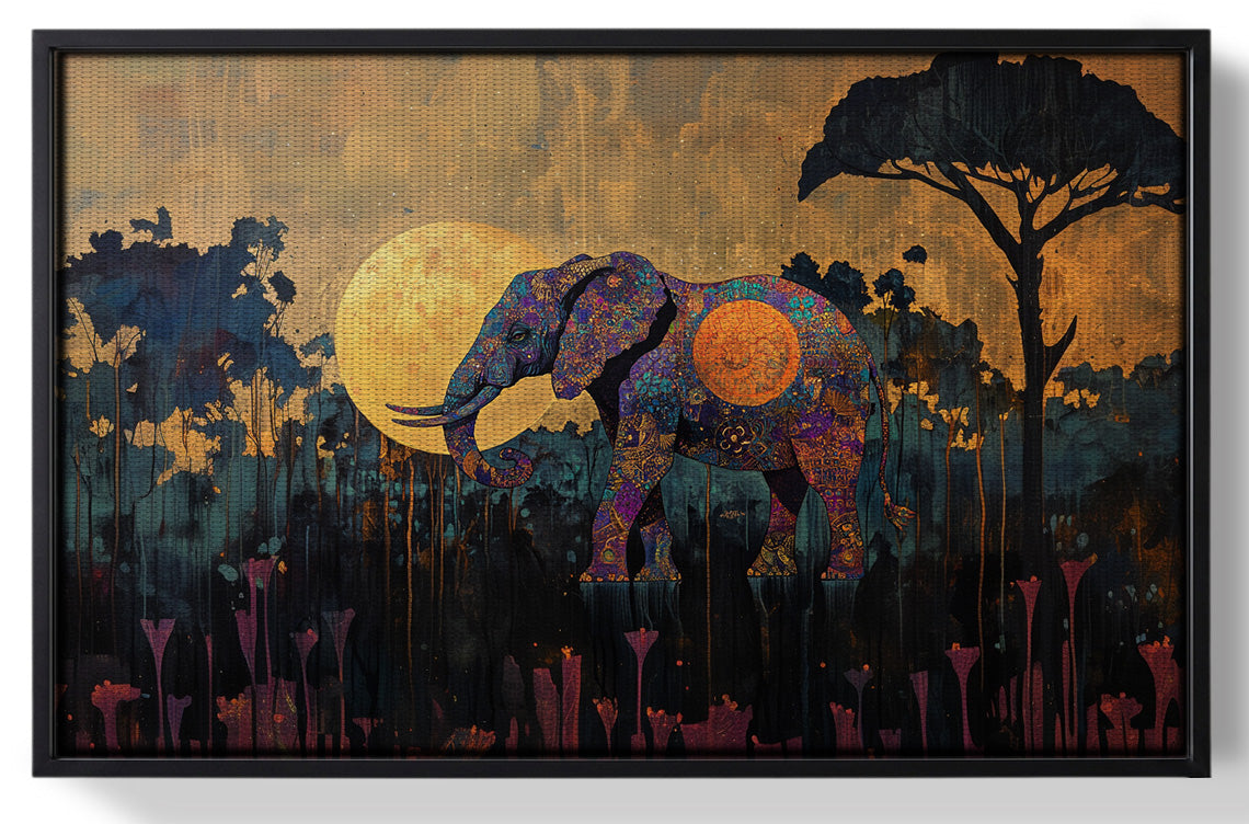 Framed Elephant Moon Safari African American canvas print for home decor