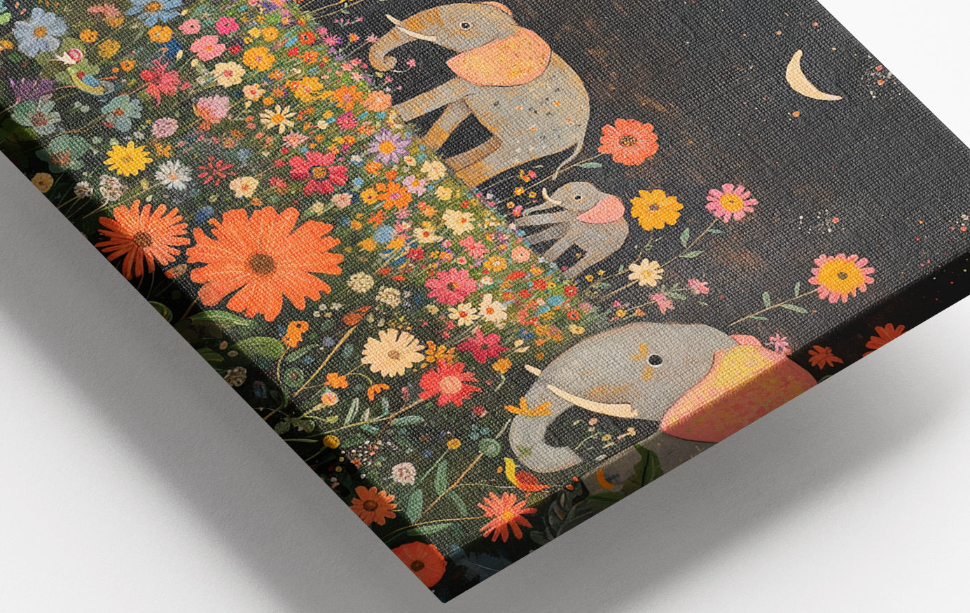 Close-up of Elephant Family Floral African American canvas print detail
