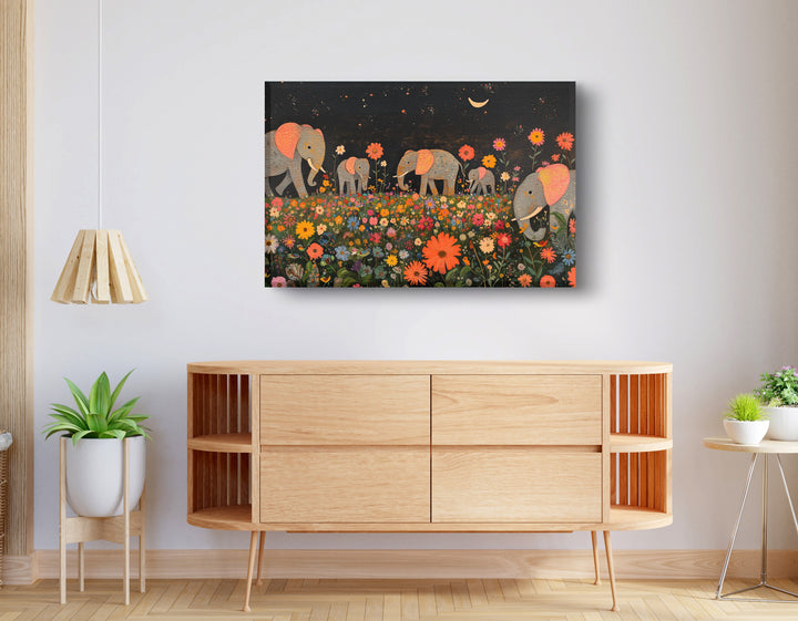 Elephant Family Floral African American Wall Art