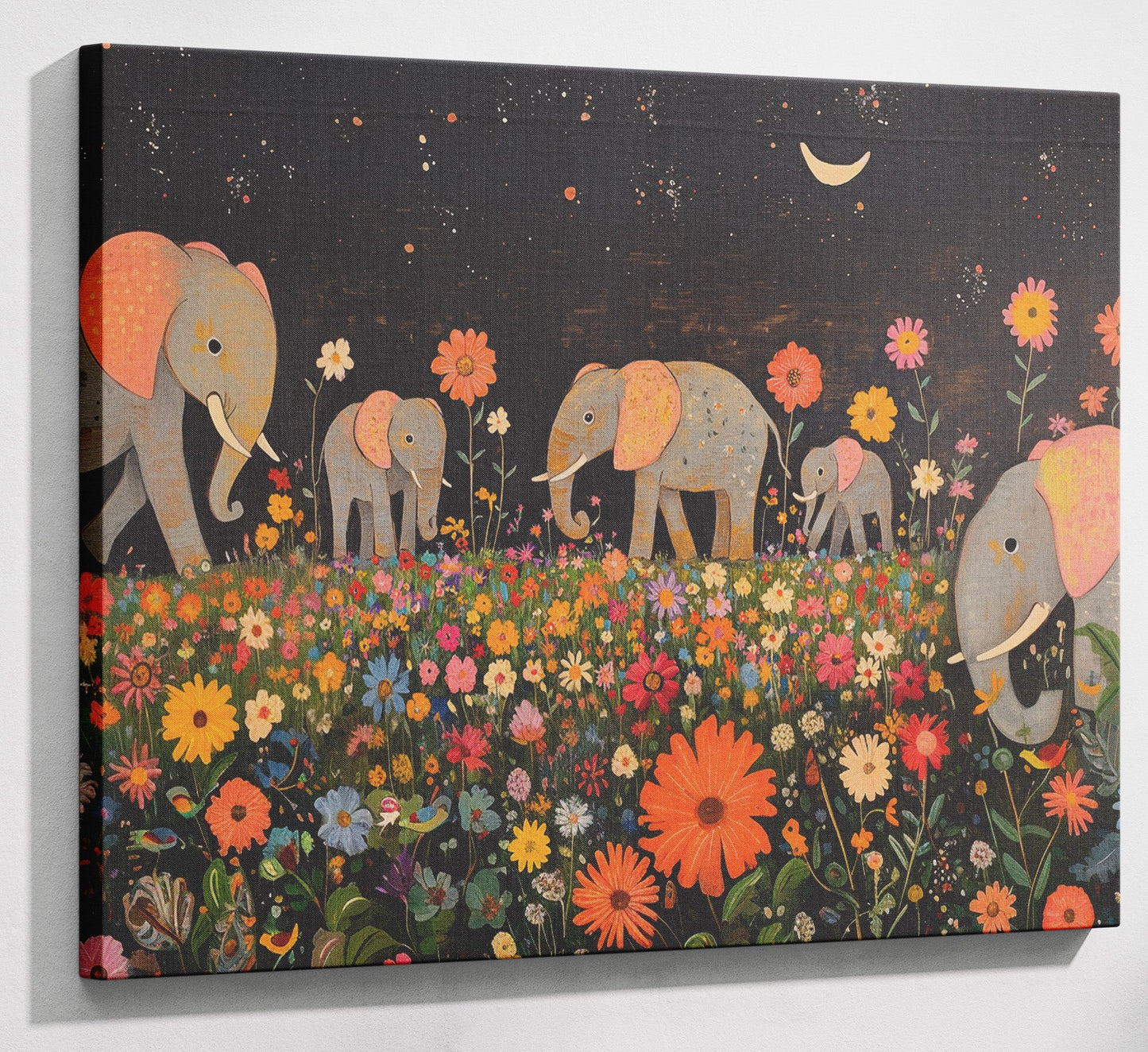 Elephant Family Floral African American canvas print canvas print with visible wall art format