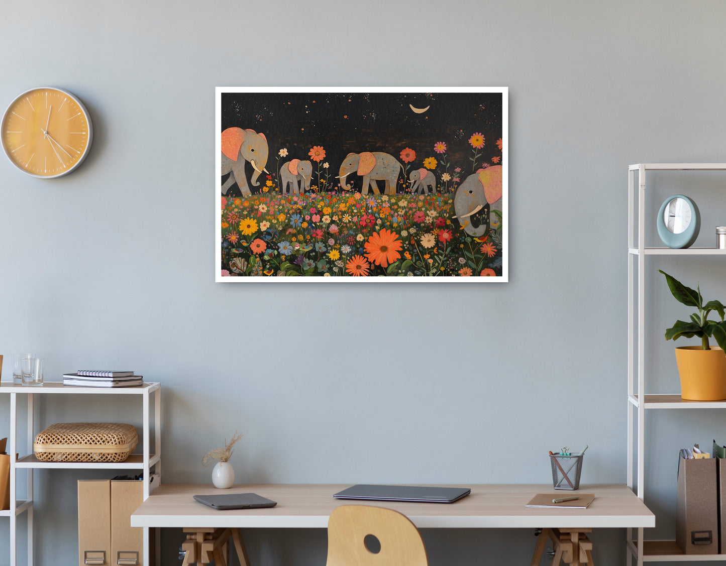 Elephant Family Floral African American canvas print print view