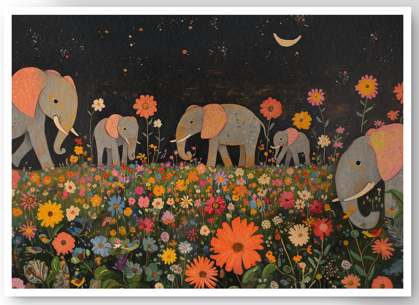 Elephant Family Floral African American canvas print by MoomZee Artwork