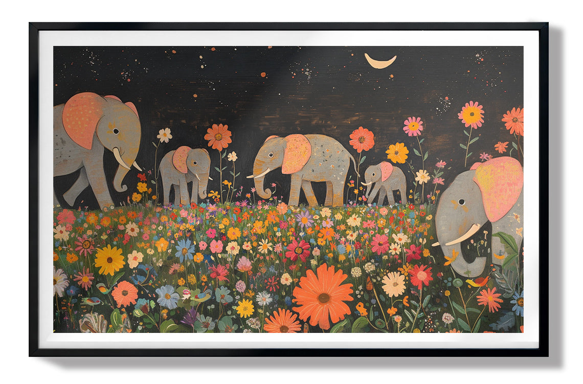 Elephant Family Floral African American canvas print view 67