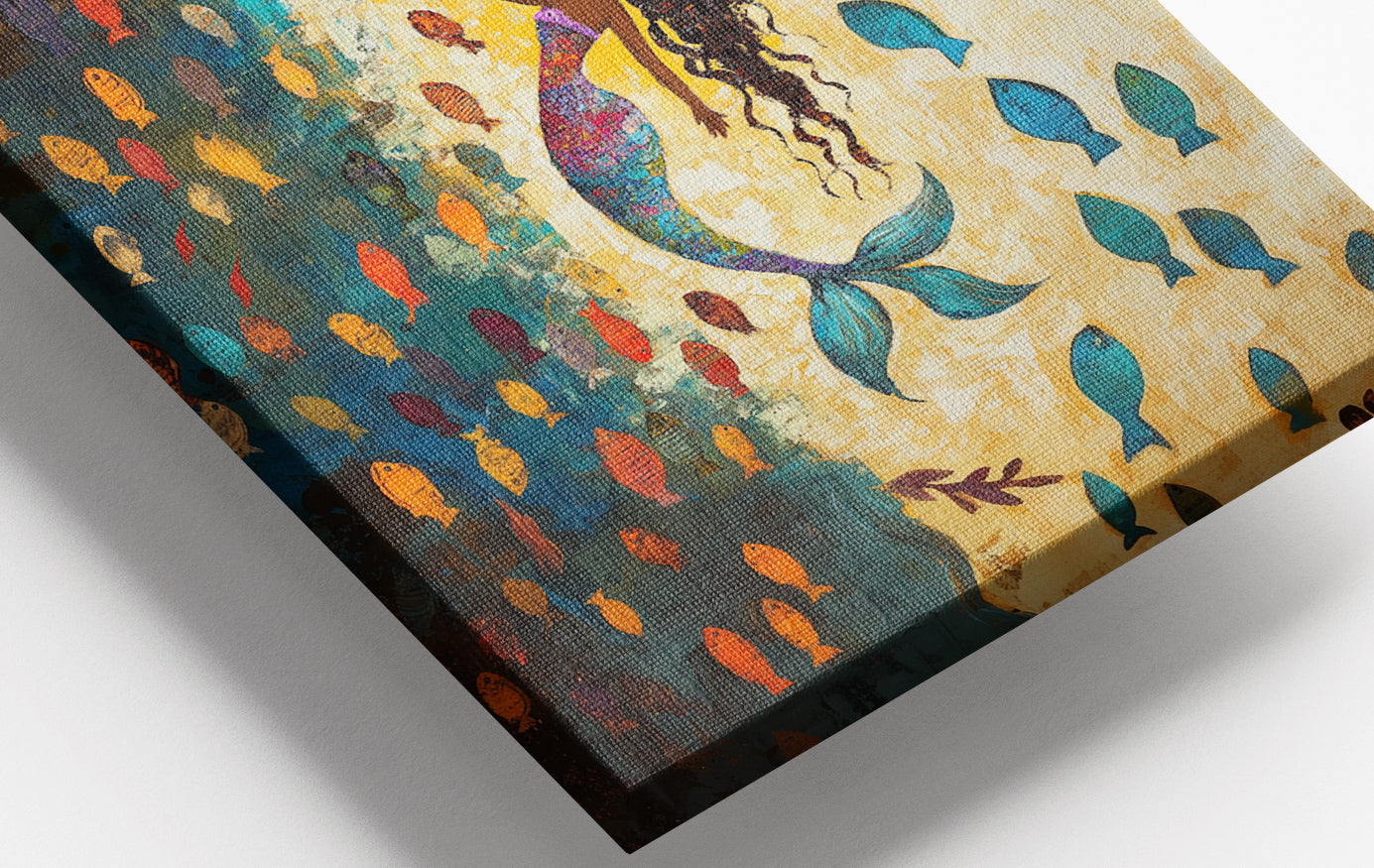 Close-up of Black Mermaid Ocean Sunset Caribbean wall art detail