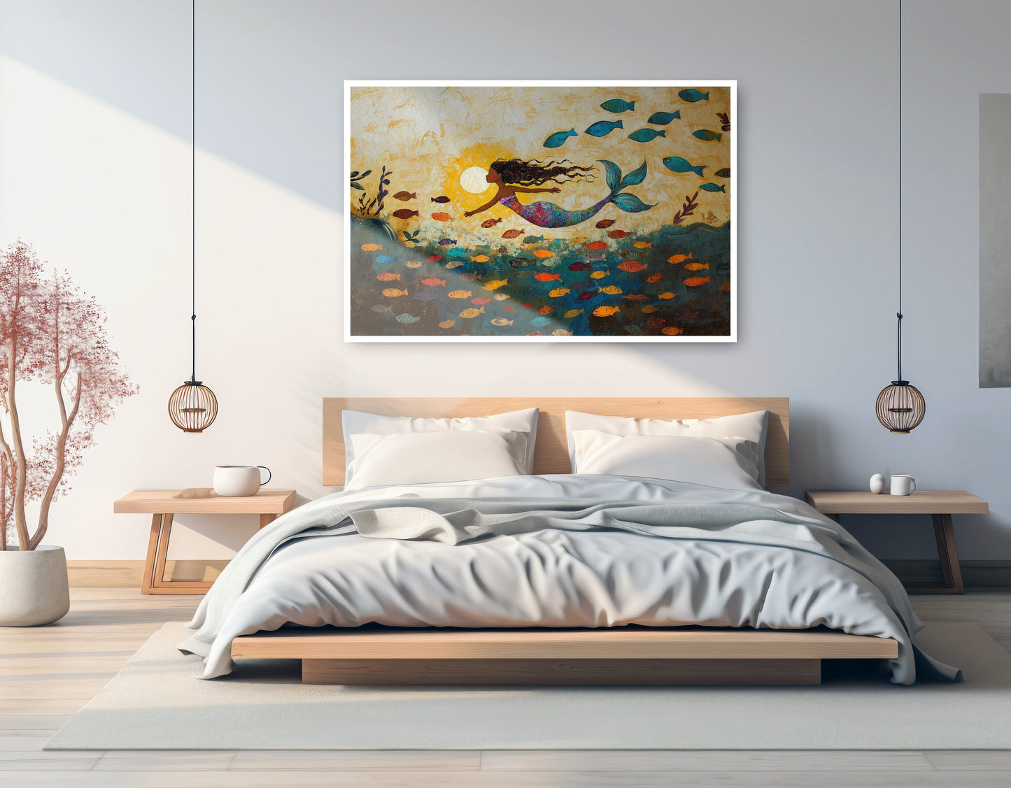 Black Mermaid Ocean Sunset Caribbean wall art artwork view