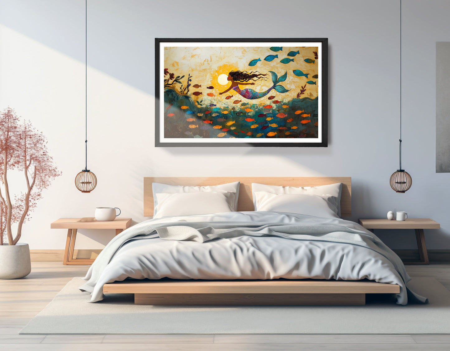 Black Mermaid Ocean Sunset Caribbean wall art view 69