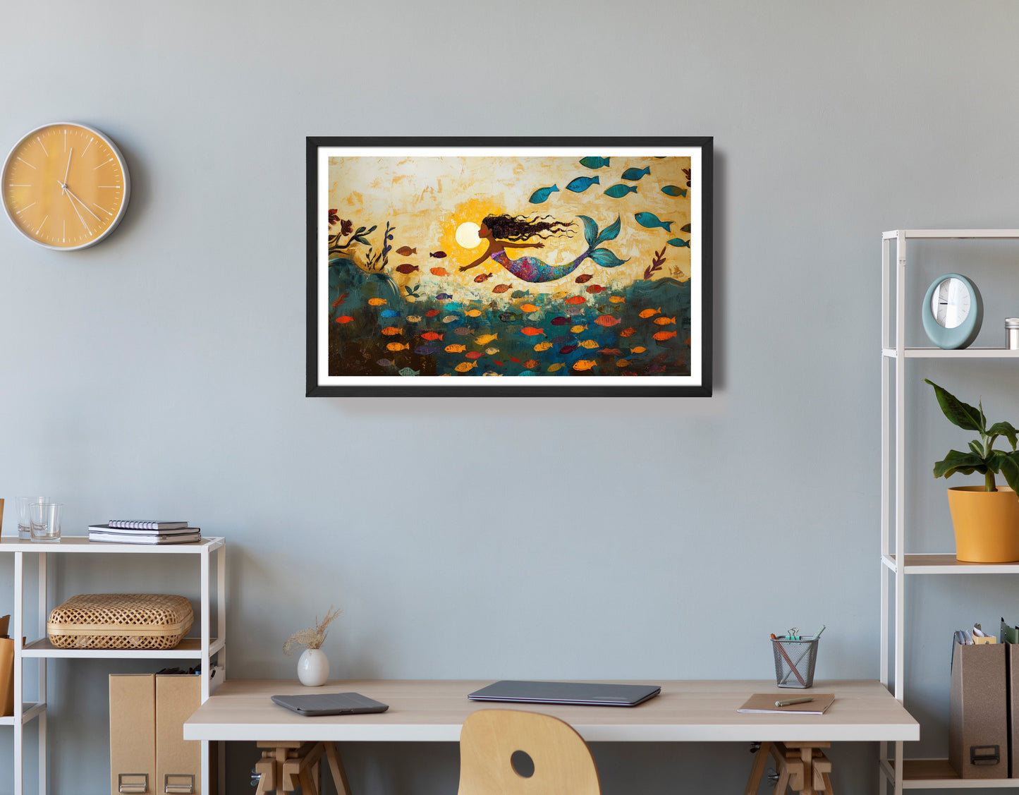 Black Mermaid Ocean Sunset Caribbean wall art view 72