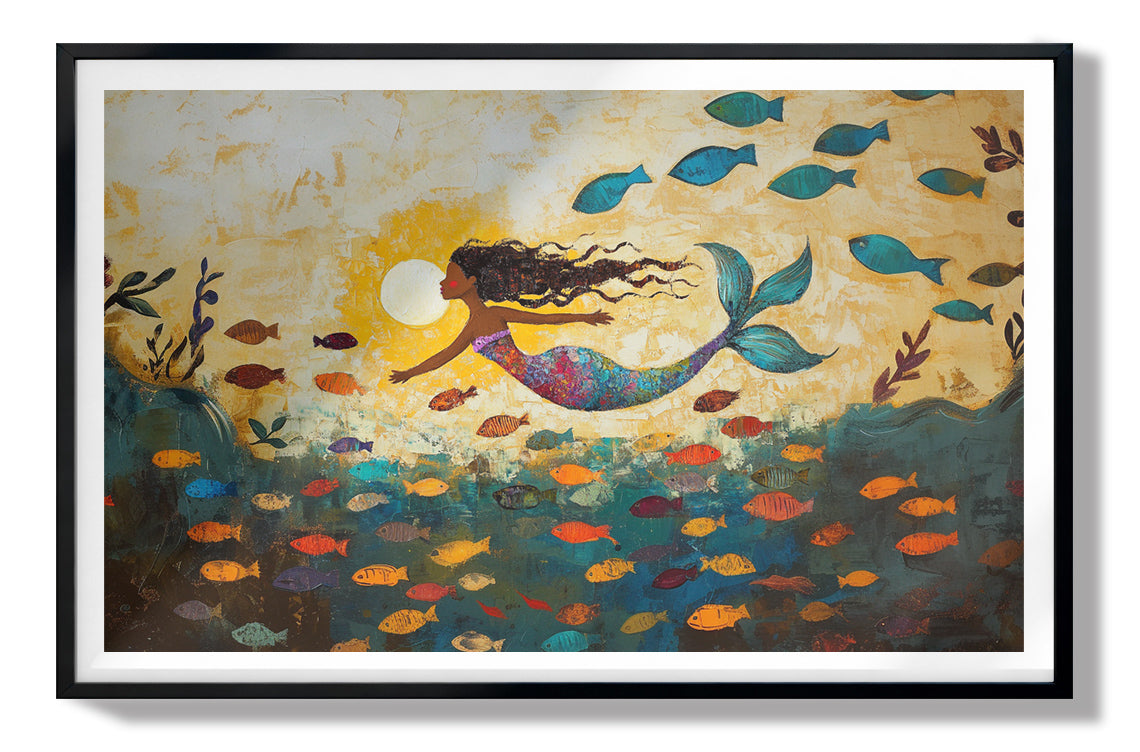 Black Mermaid Ocean Sunset Caribbean wall art view 67