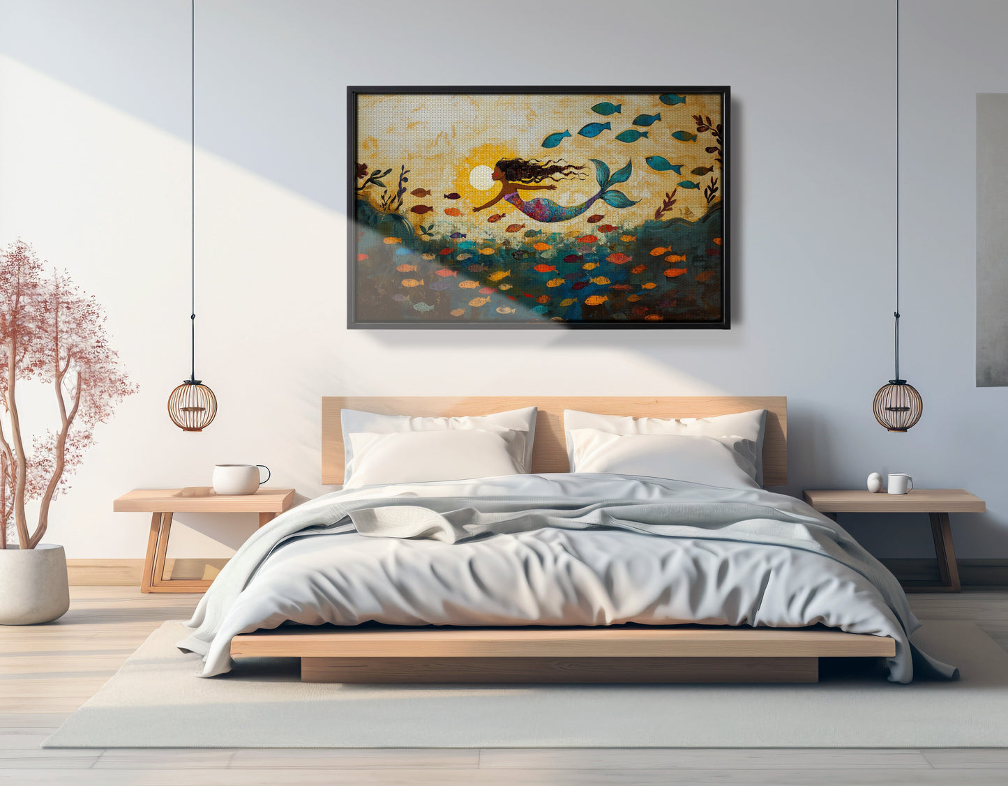 Black Mermaid Ocean Sunset Caribbean wall art view 27