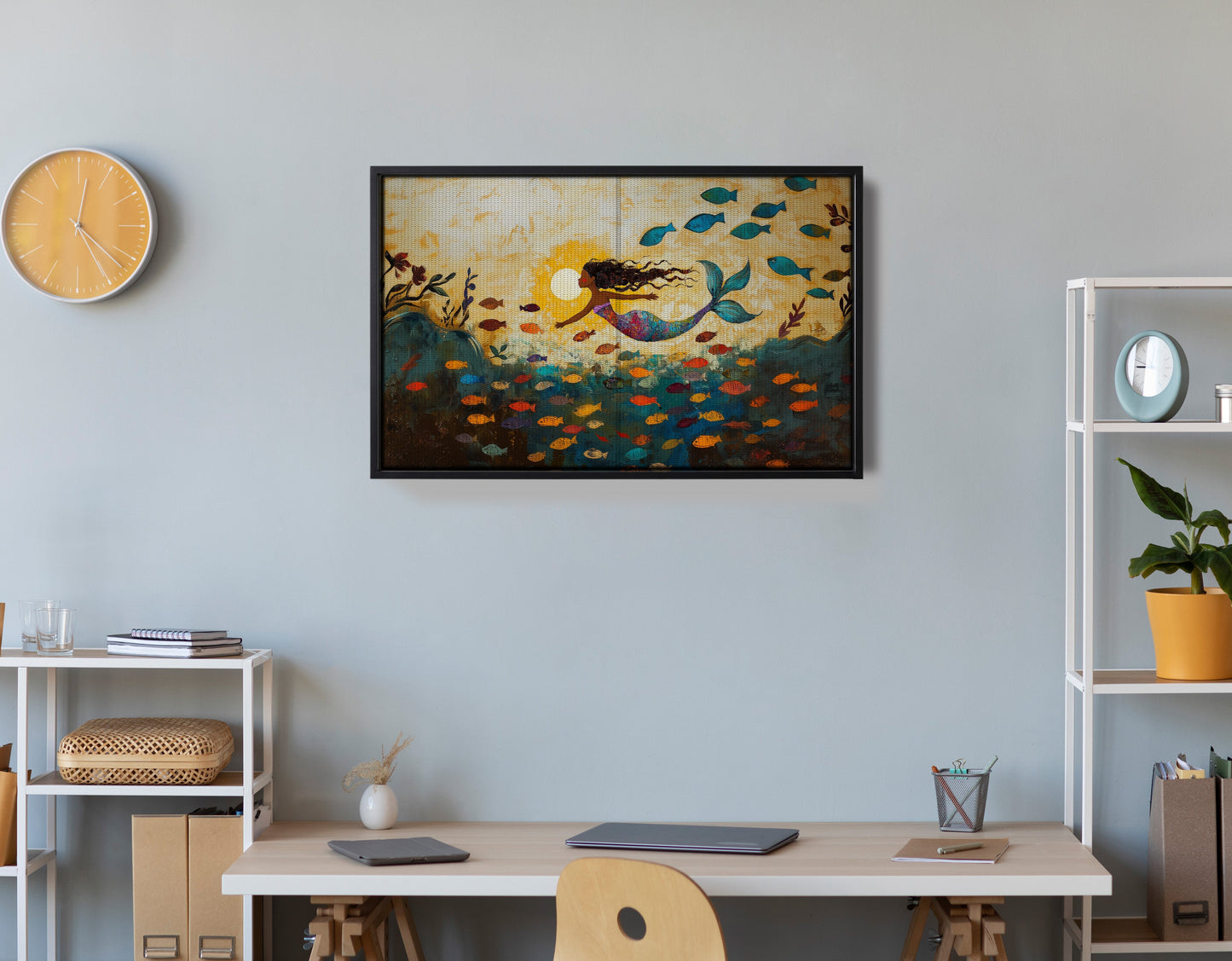 Black Mermaid Ocean Sunset Caribbean wall art view 30