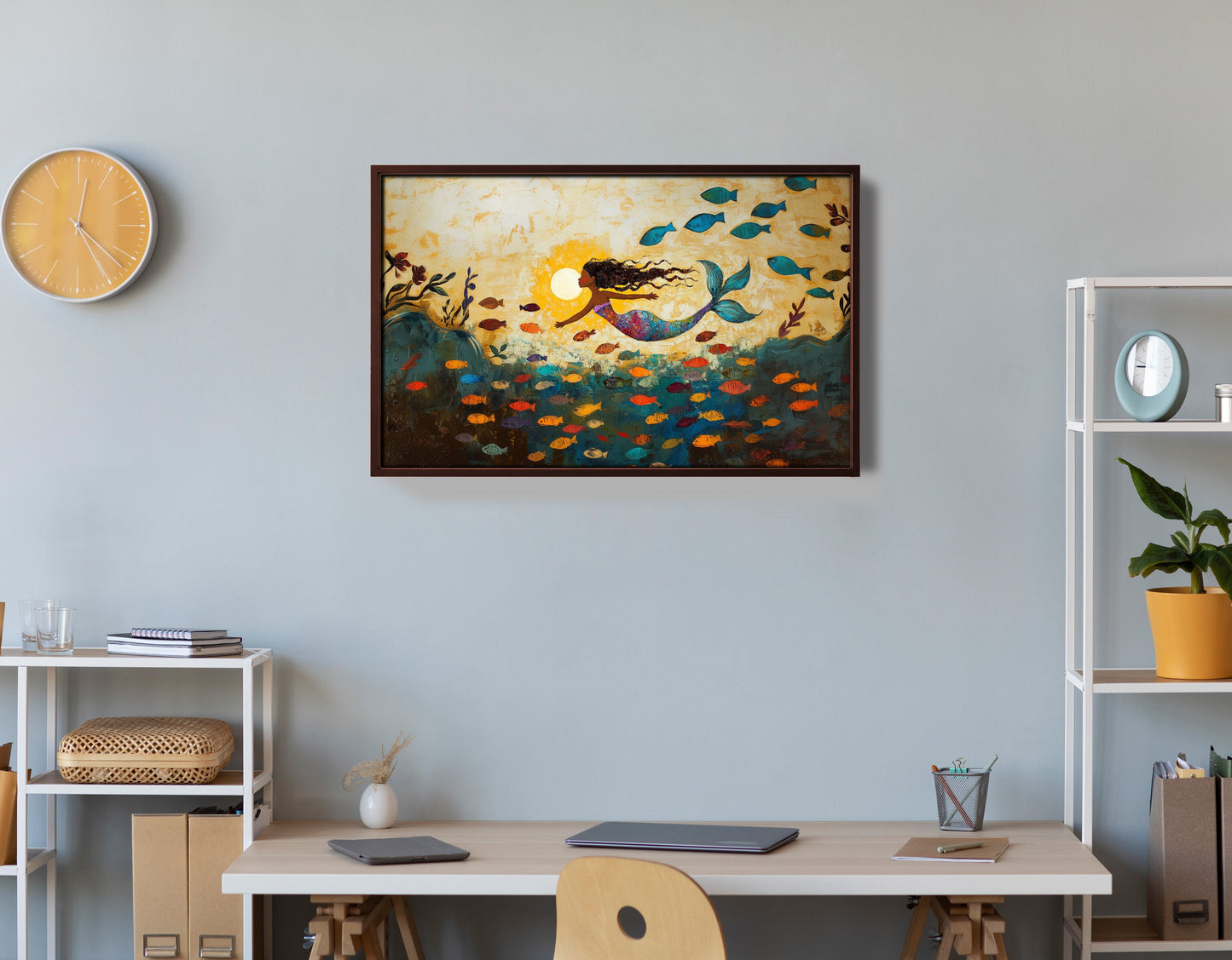 Black Mermaid Ocean Sunset Caribbean wall art view 36