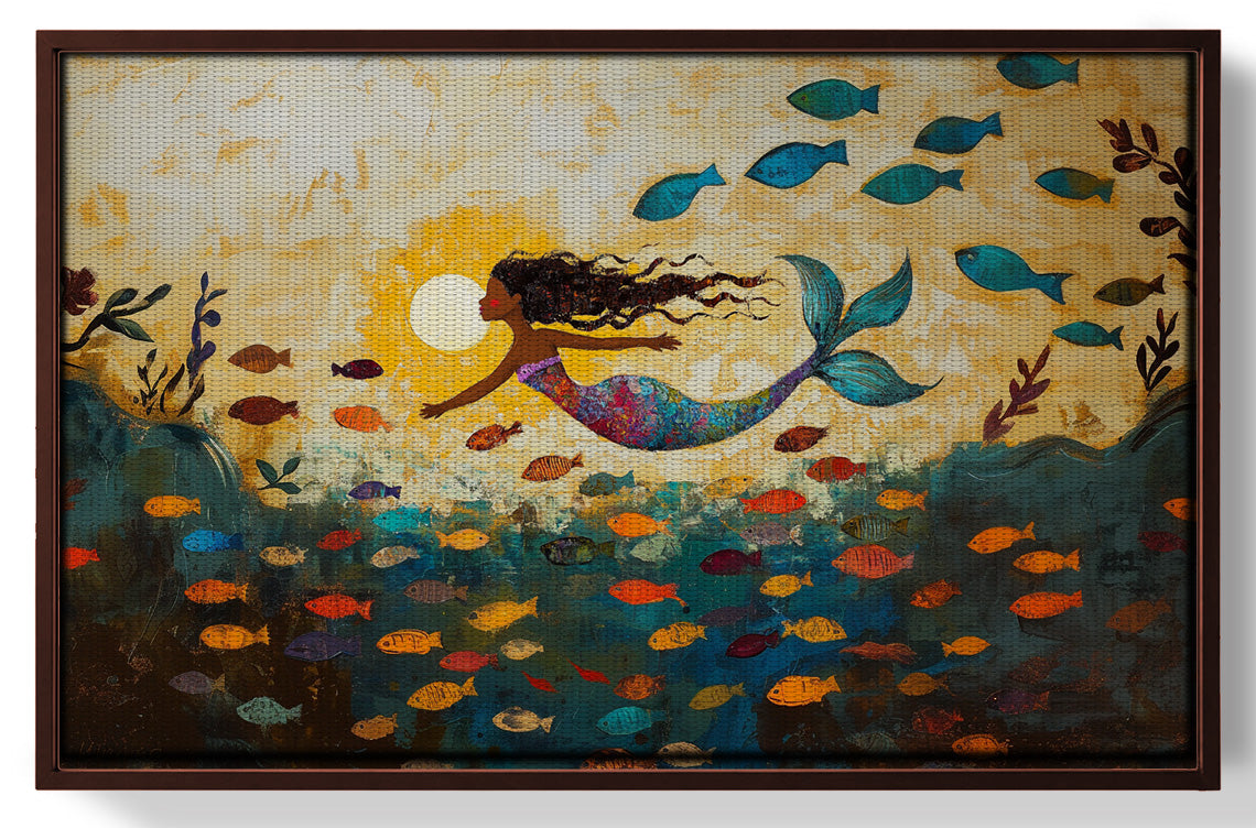 Black Mermaid Ocean Sunset Caribbean wall art view 31
