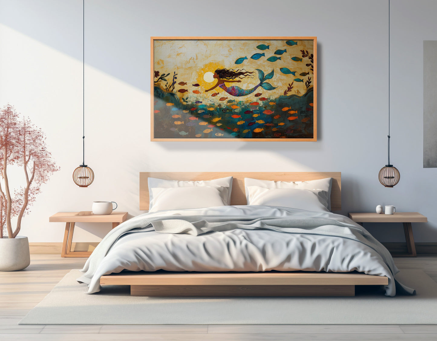 Black Mermaid Ocean Sunset Caribbean wall art view 45