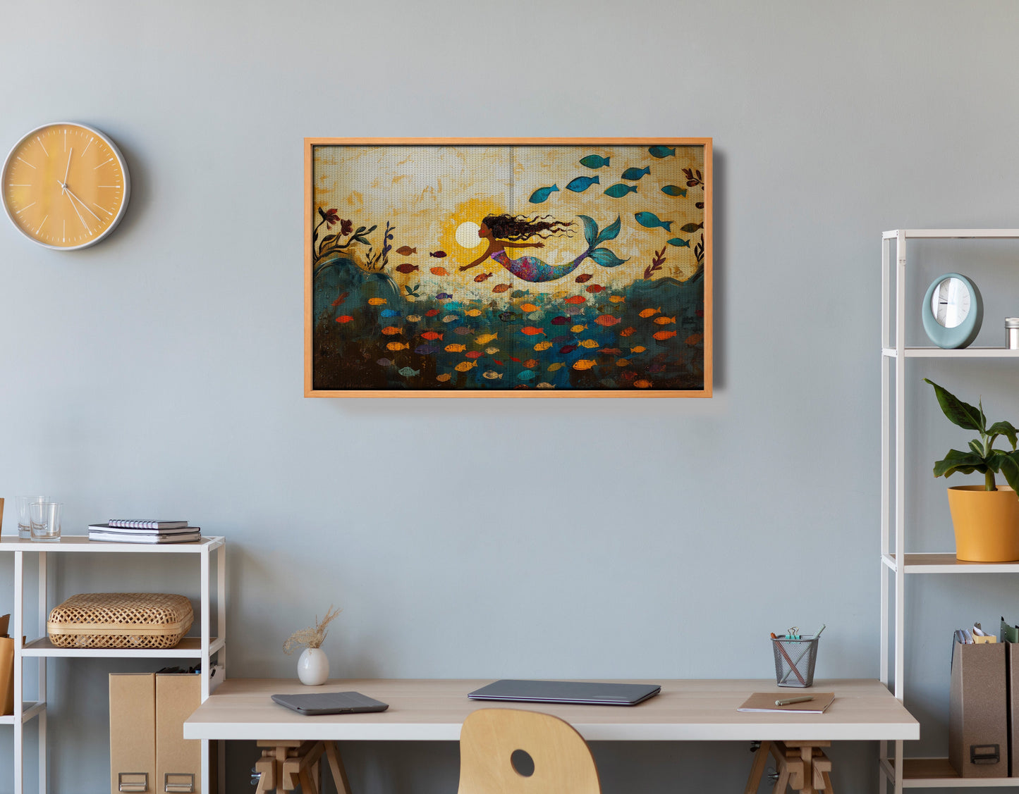 Black Mermaid Ocean Sunset Caribbean wall art view 48