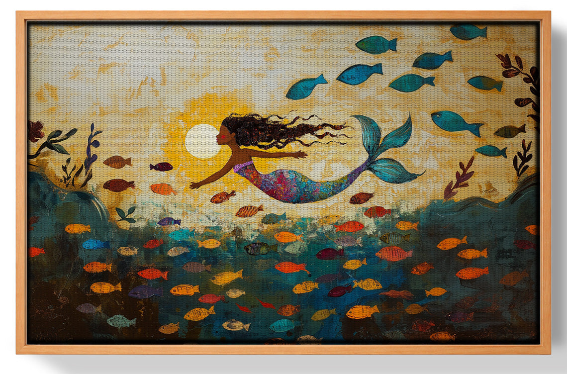 Black Mermaid Ocean Sunset Caribbean wall art view 43