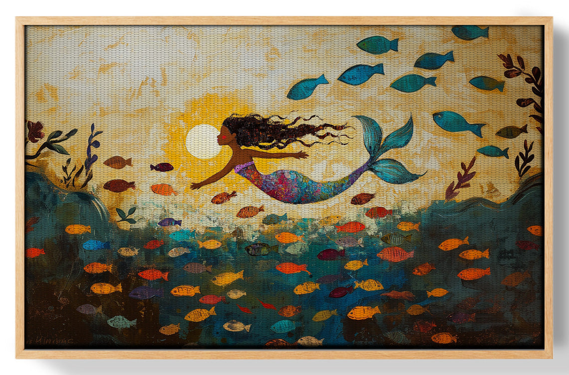Black Mermaid Ocean Sunset Caribbean wall art view 49