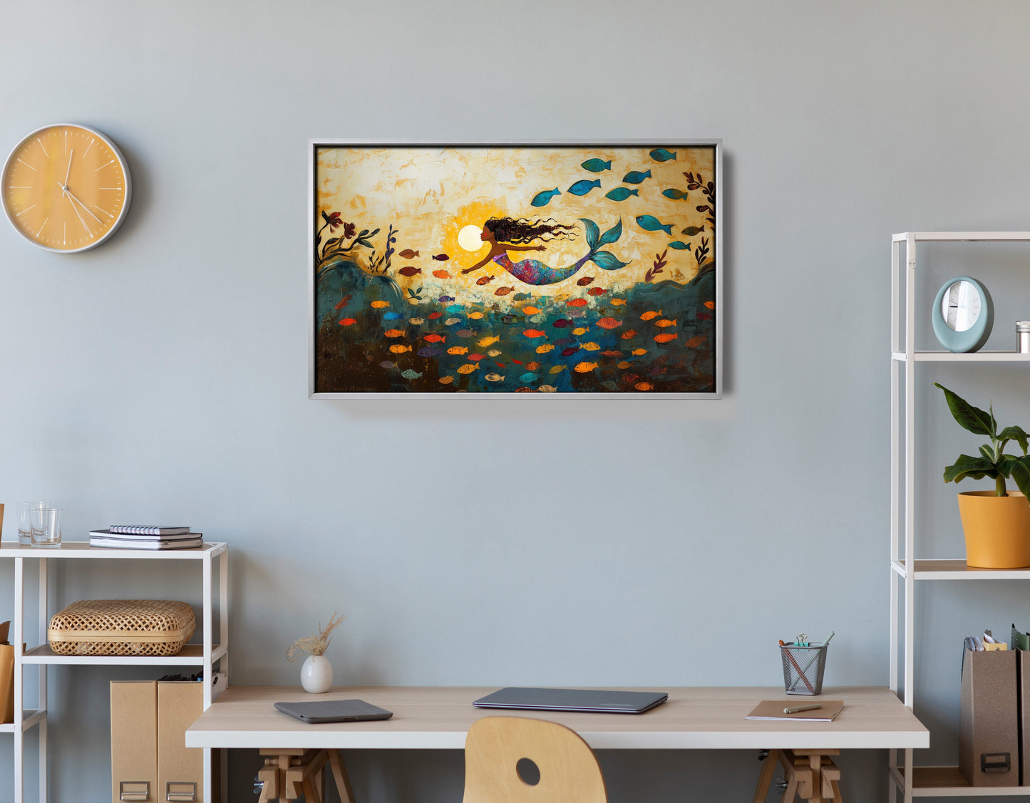 Black Mermaid Ocean Sunset Caribbean wall art view 60