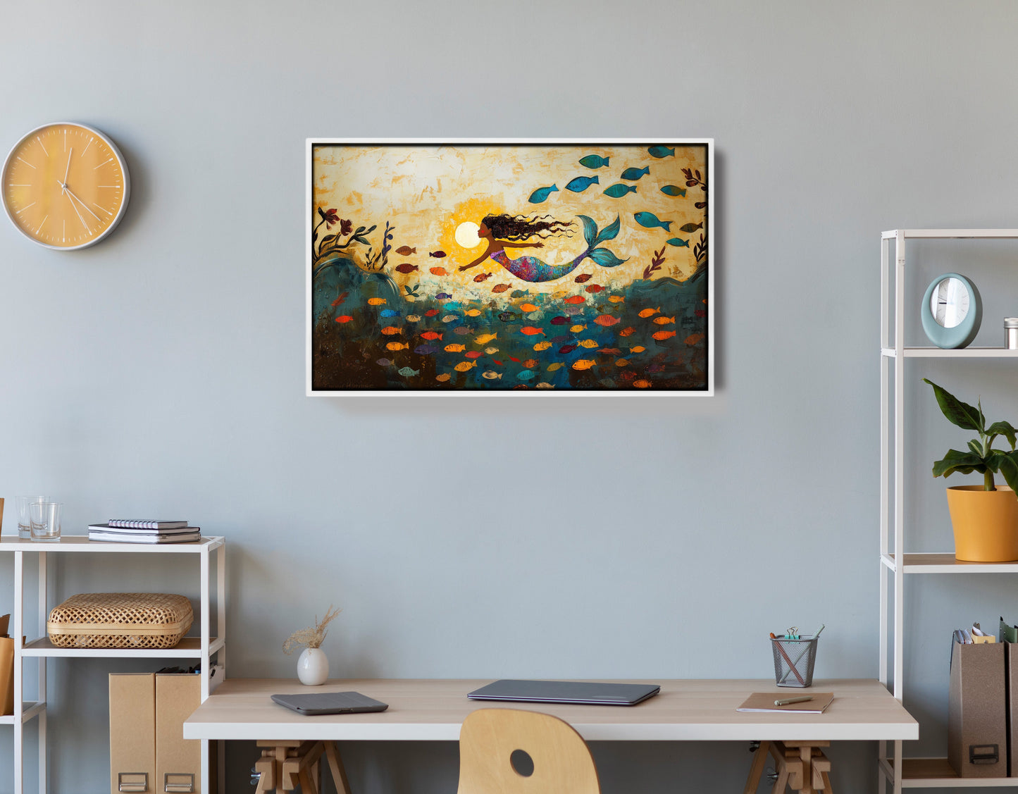 Black Mermaid Ocean Sunset Caribbean wall art view 66