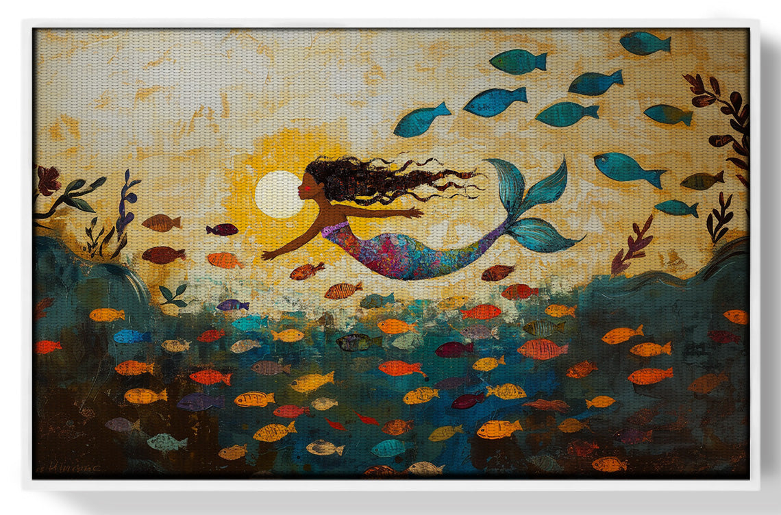 Black Mermaid Ocean Sunset Caribbean wall art view 61