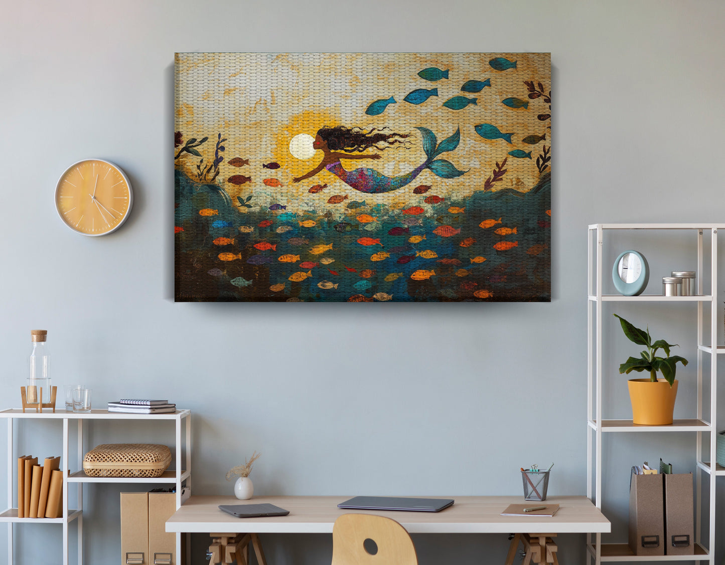 Black Mermaid Ocean Sunset Caribbean wall art view 18
