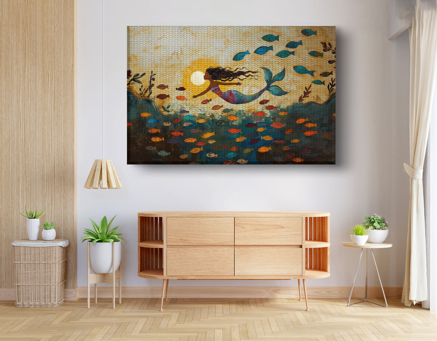 Black Mermaid Ocean Sunset Caribbean wall art view 14