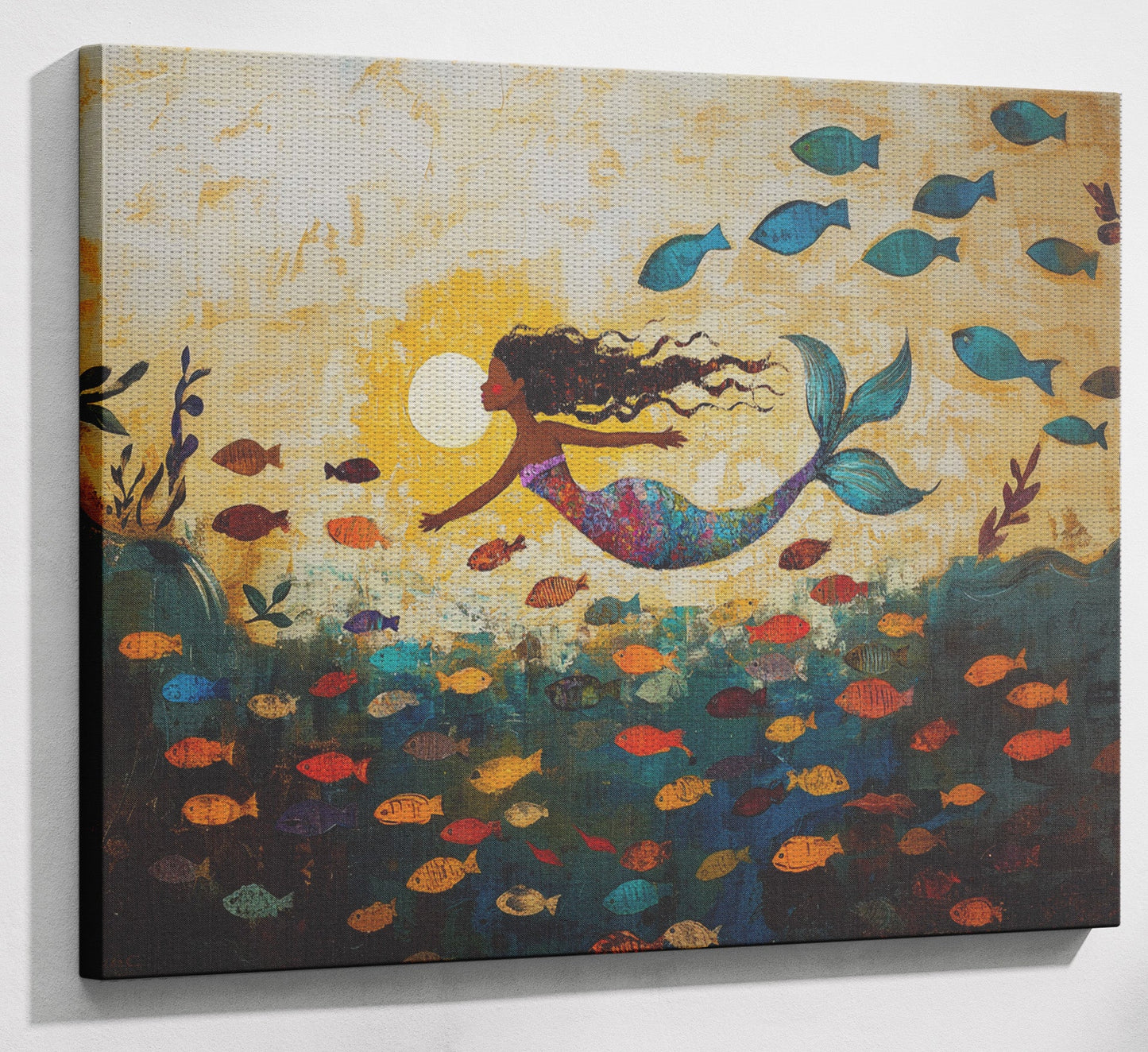 Black Mermaid Ocean Sunset Caribbean wall art view 13