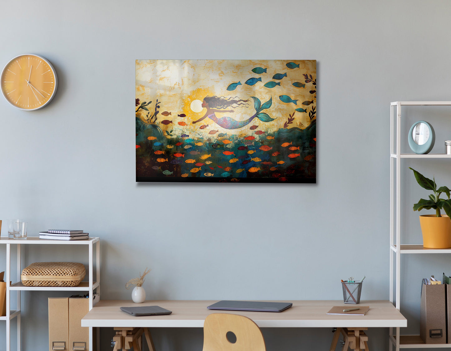 Black Mermaid Ocean Sunset Caribbean wall art view 24