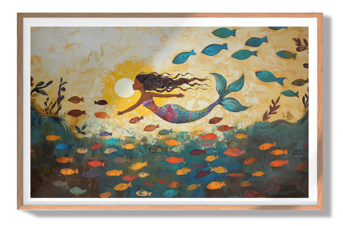 Black Mermaid Ocean Sunset Caribbean wall art view 79