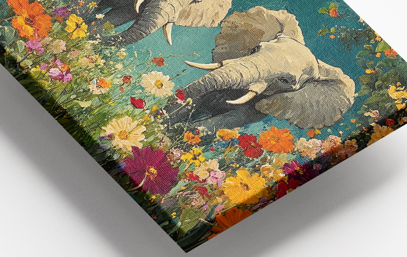 Close-up of Elephant Pair Floral African American canvas print detail