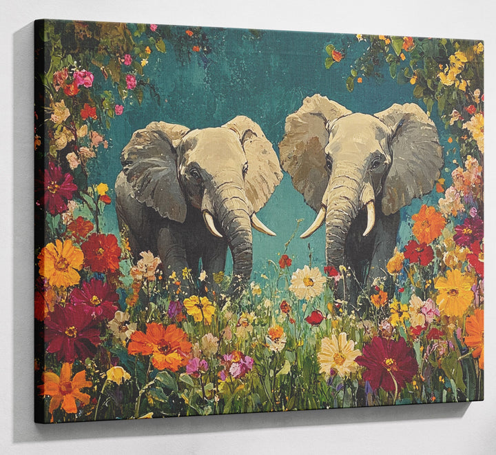 Elephant Pair Floral African American canvas print canvas print with visible wall art format