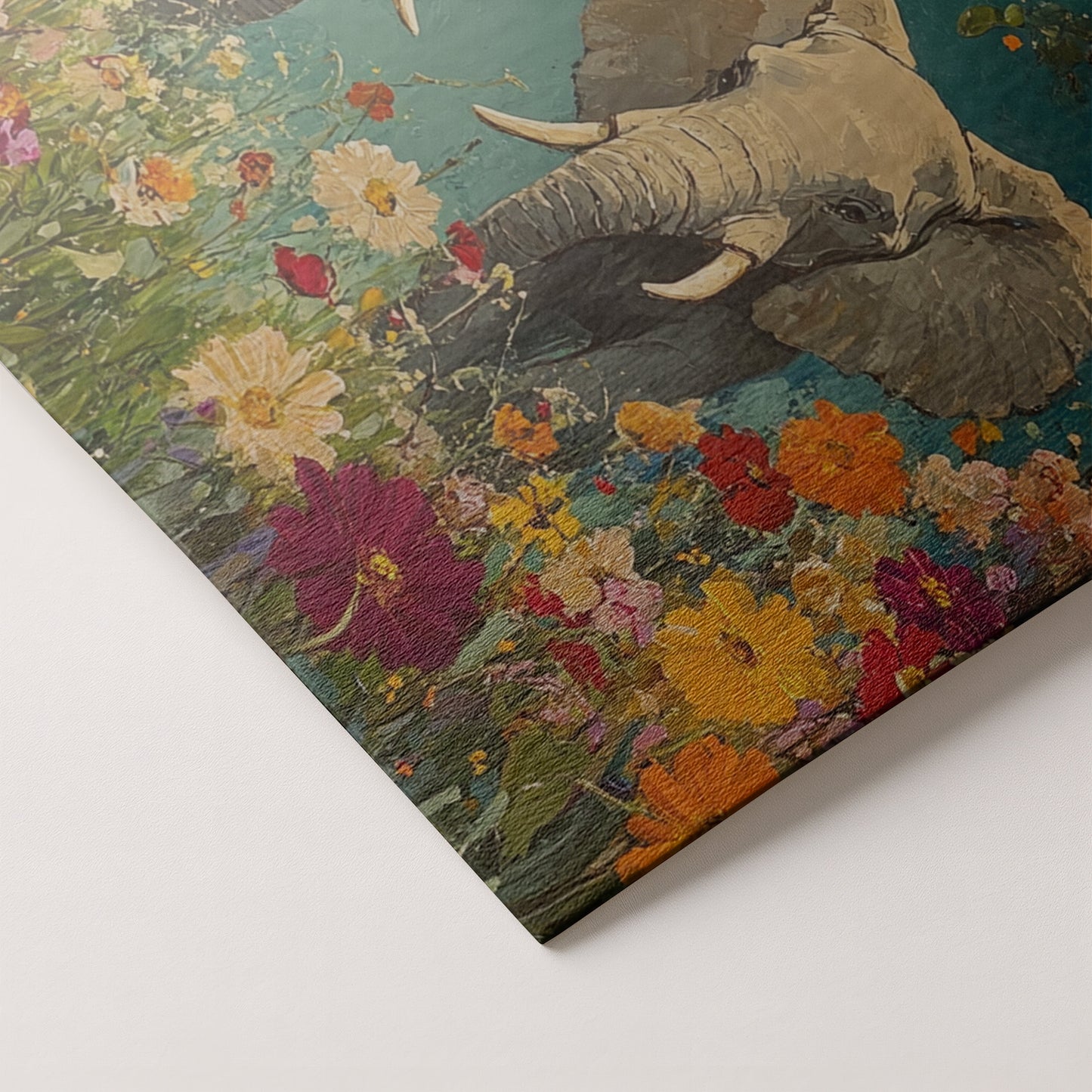 Elephant Pair Floral African American canvas print artwork by MoomZee Artwork