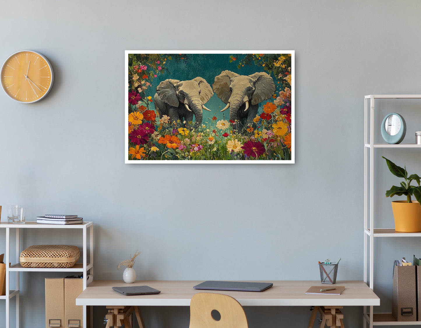 Elephant Pair Floral African American canvas print print view