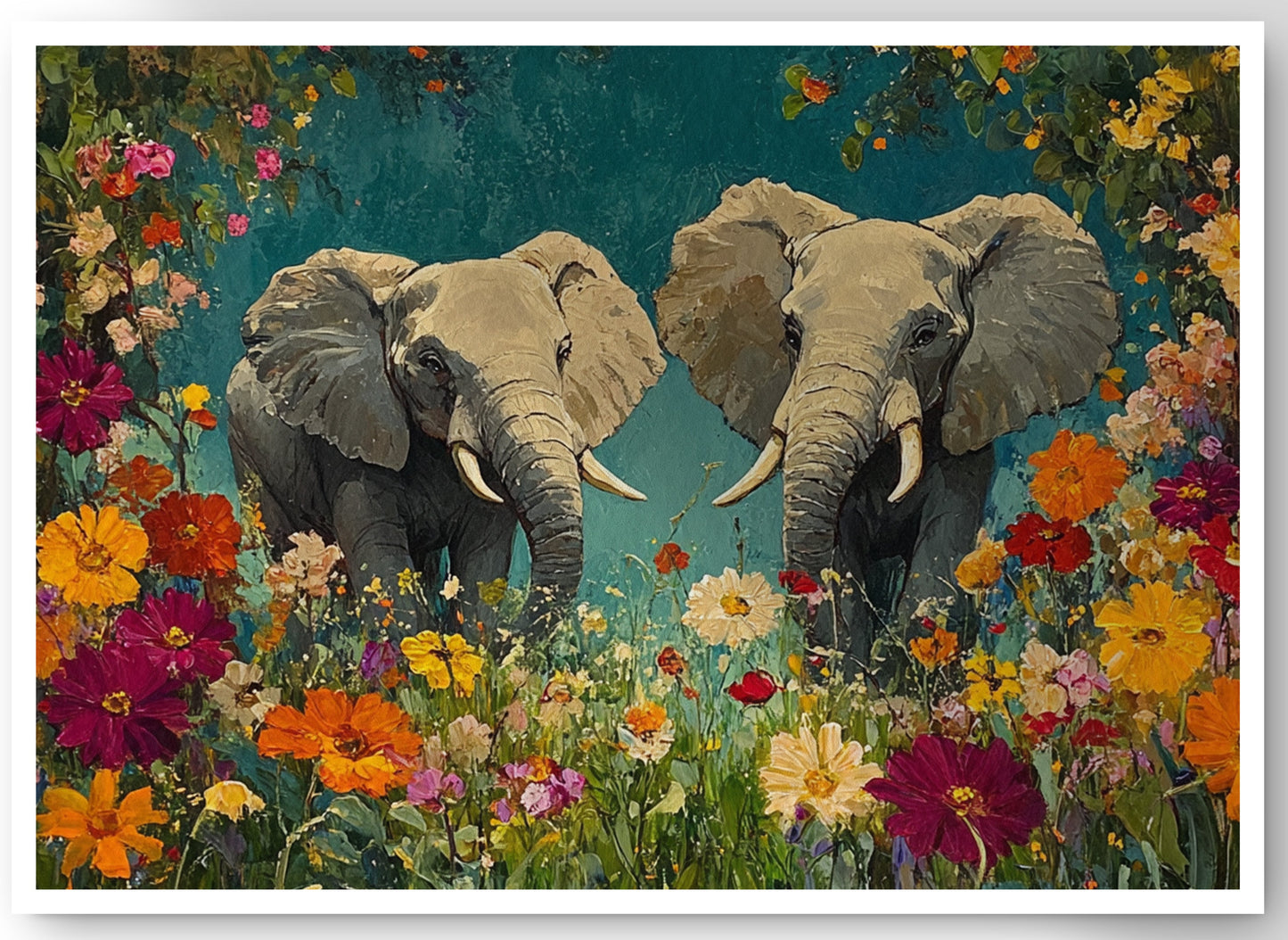 Elephant Pair Floral African American canvas print by MoomZee Artwork