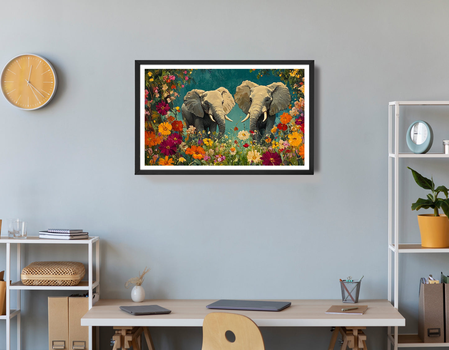 Elephant Pair Floral African American canvas print view 72