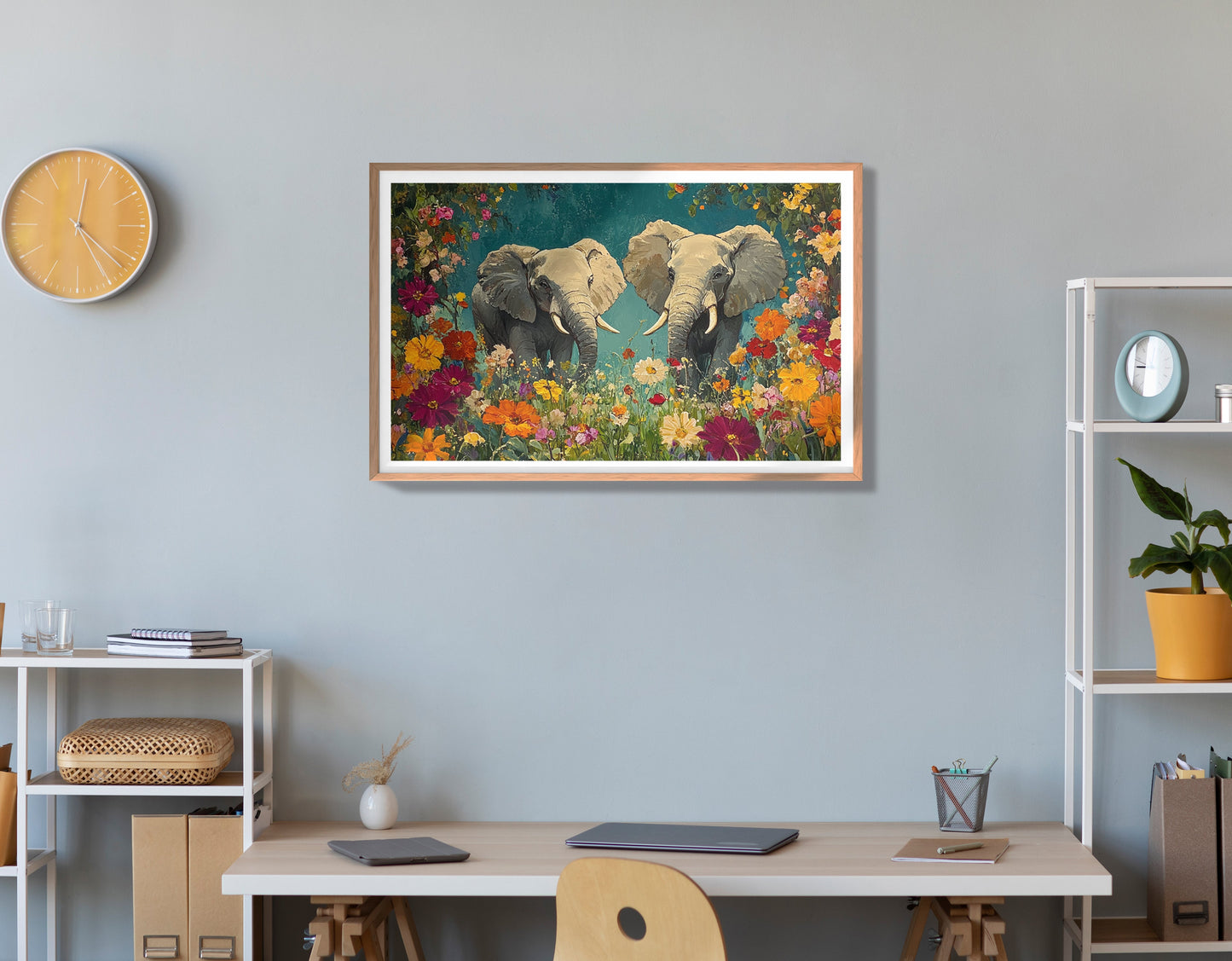 Elephant Pair Floral African American canvas print view 84