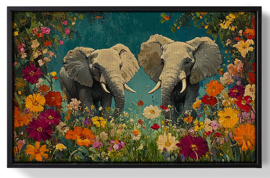 Framed Elephant Pair Floral African American canvas print for home decor
